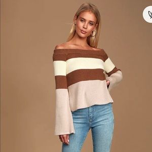 Morro Brown Multi Striped Ribbed Off-the-Shoulder Sweater Lulu’s